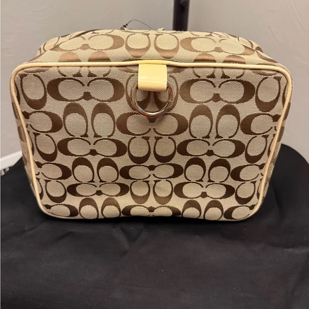 Coach Tan and Brown Signature Cosmetic Case